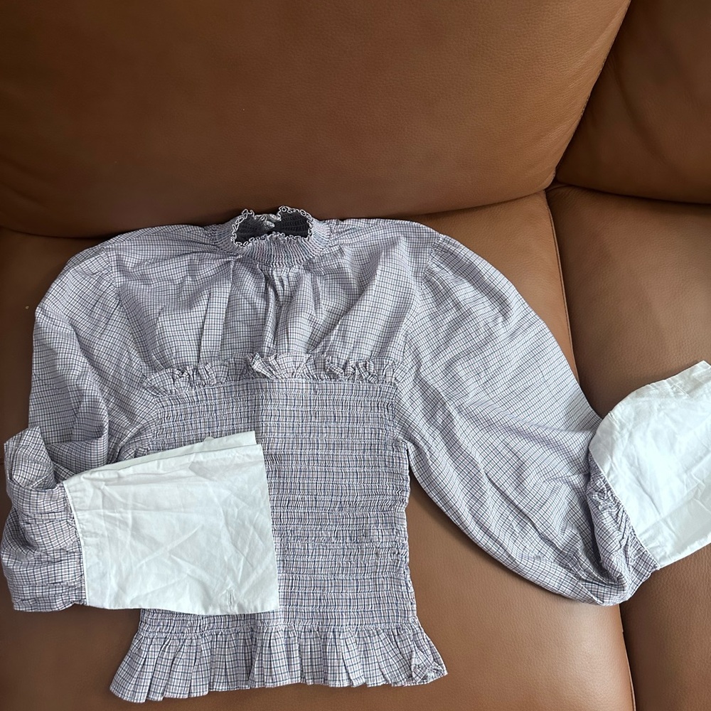 Elegant Checkered Blouse with Ruffle Details